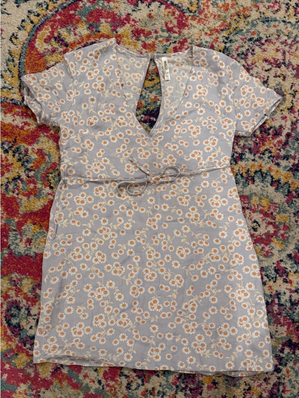 RVCA Lavender Floral V-Neck Short Sleeve Tunic
